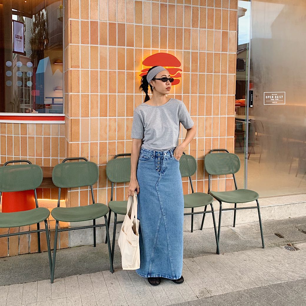 Button down denim skirt