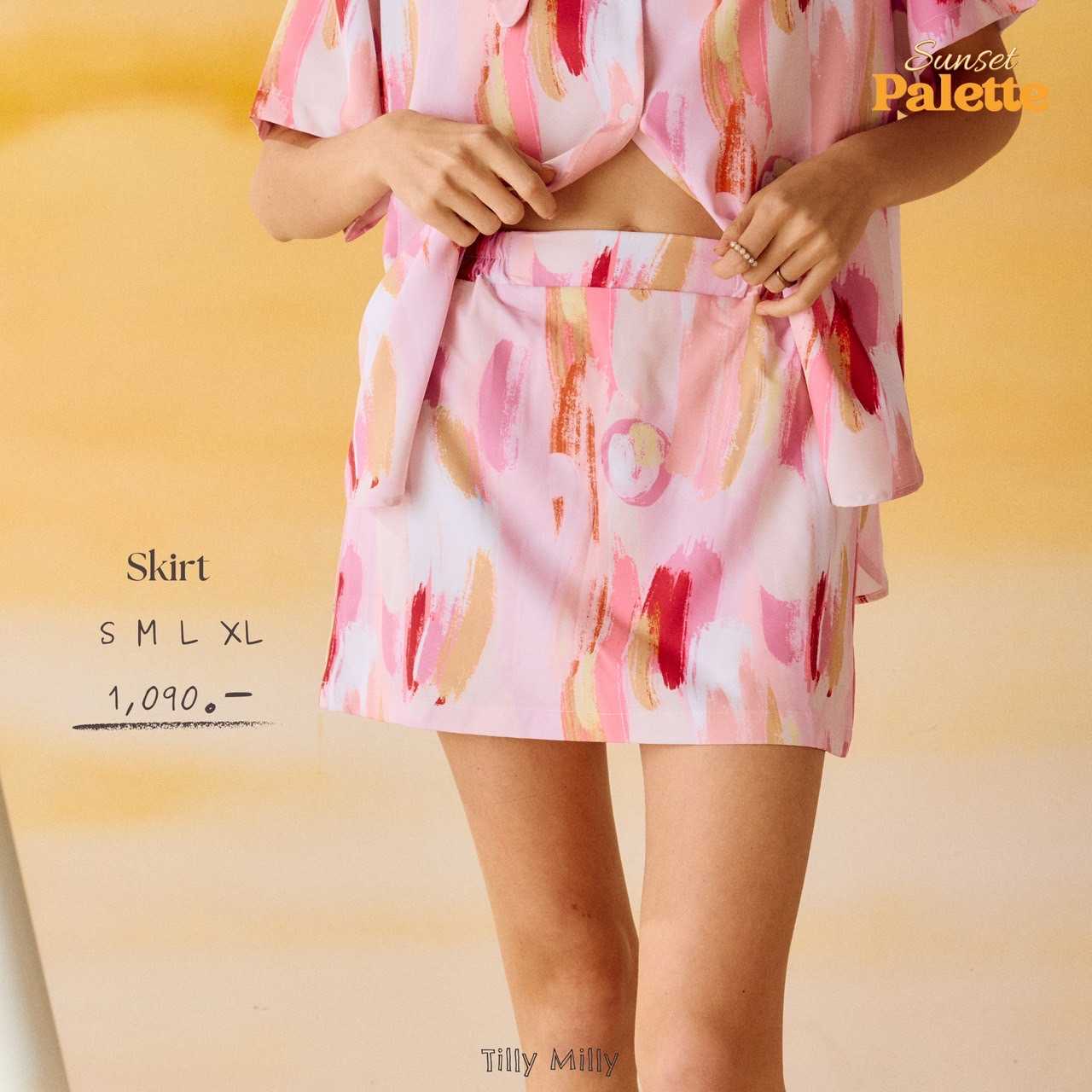 Tilly Milly กระโปรงผู้หญิงทรง A สั้นลายบลัช (สีชมพู)   - Sunset Palette Collection