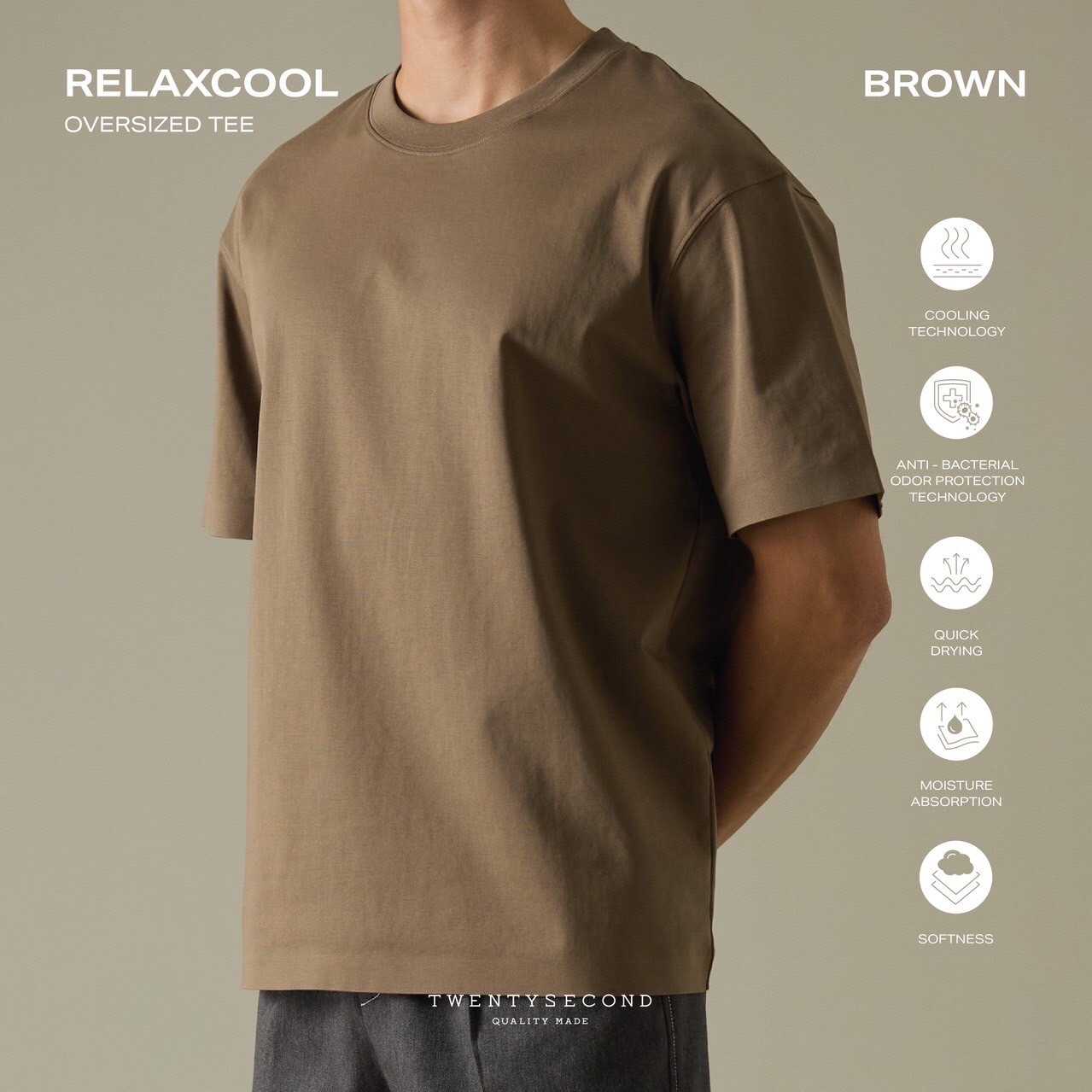 RELAXCOOL OVERSIZE TEE - BROWN