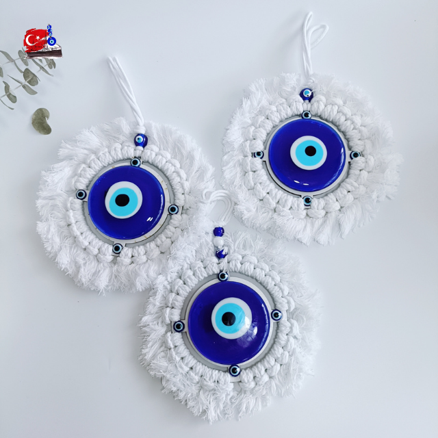Evil Eye ของแท้ตุรกี โมบายห้อยตกแต่งเชือกขาว7cm. สัญลักษณ์แห่งการปกป้องความชั่วร้าย ความอิจฉา