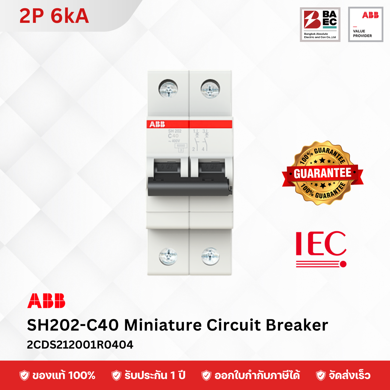 ABB SH202-C40 เซอร์กิตเบรกเกอร์ 40 Amp 2P 6KA