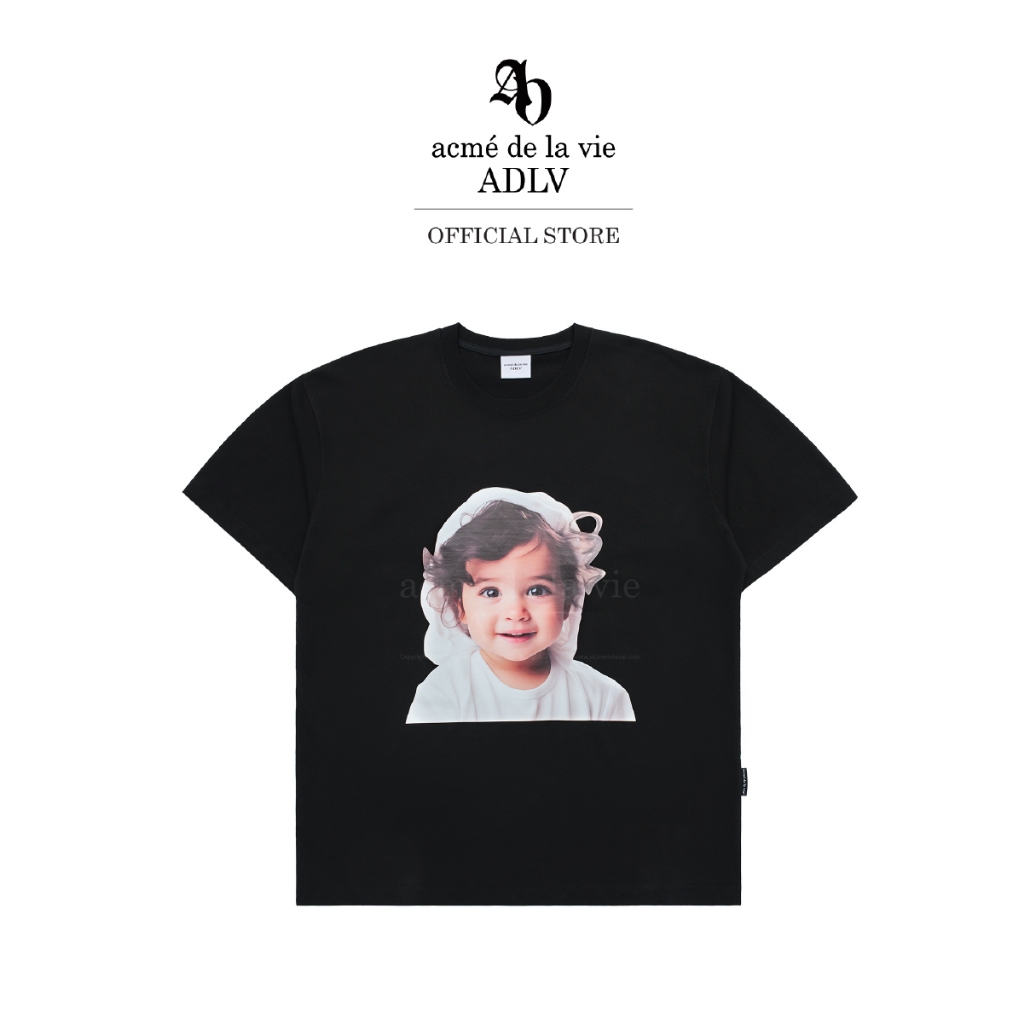 ADLV [acme de la vie] เสื้อยืด Oversize รุ่น Baby Face Wave Hair Short Sleeve T-Shirt Black