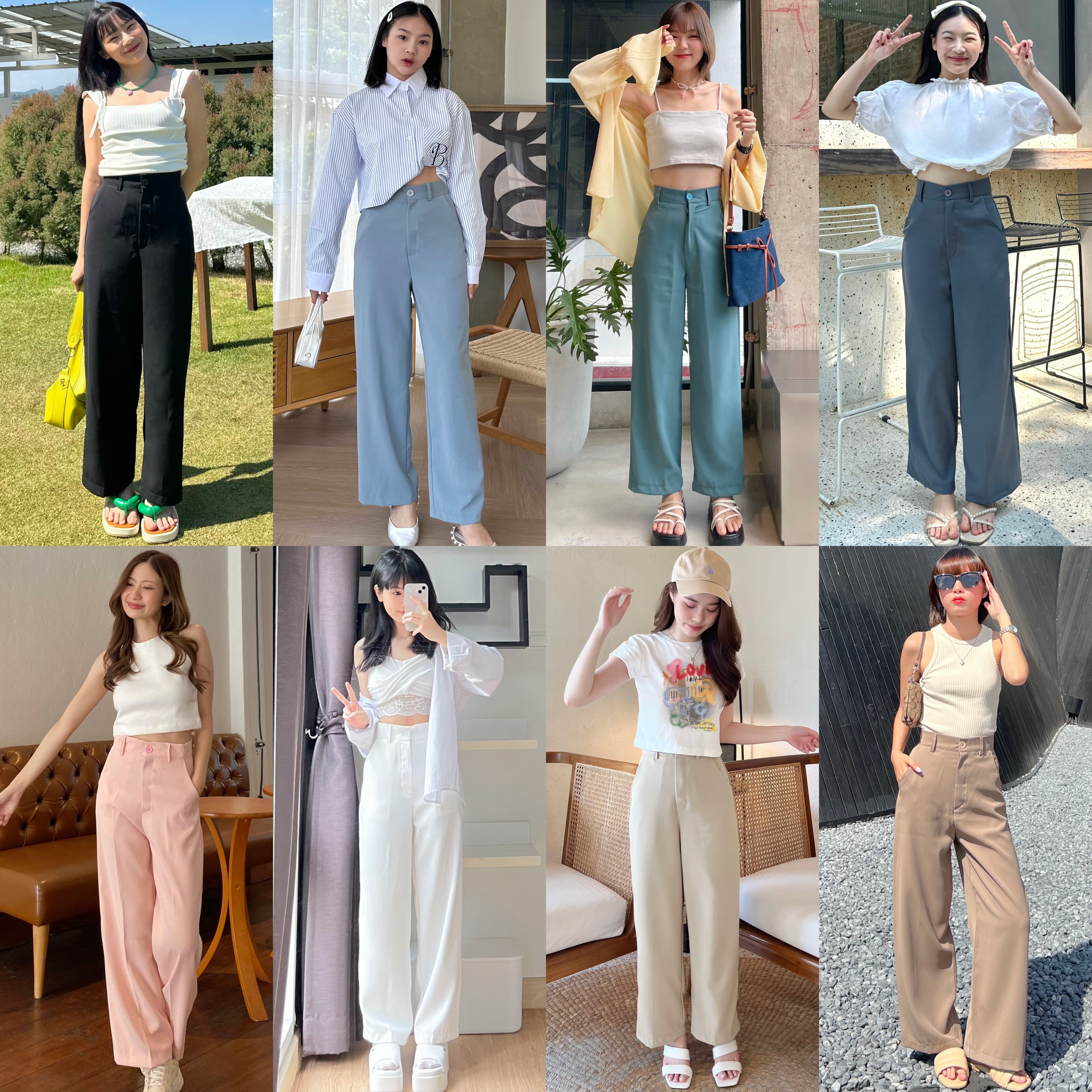 150cm lux ขายาวเอวสูง ผ้าลื่นพริ้ว ทิ้งตัวมาก ติดกระดุม [playwork.store](002-กระดุม)