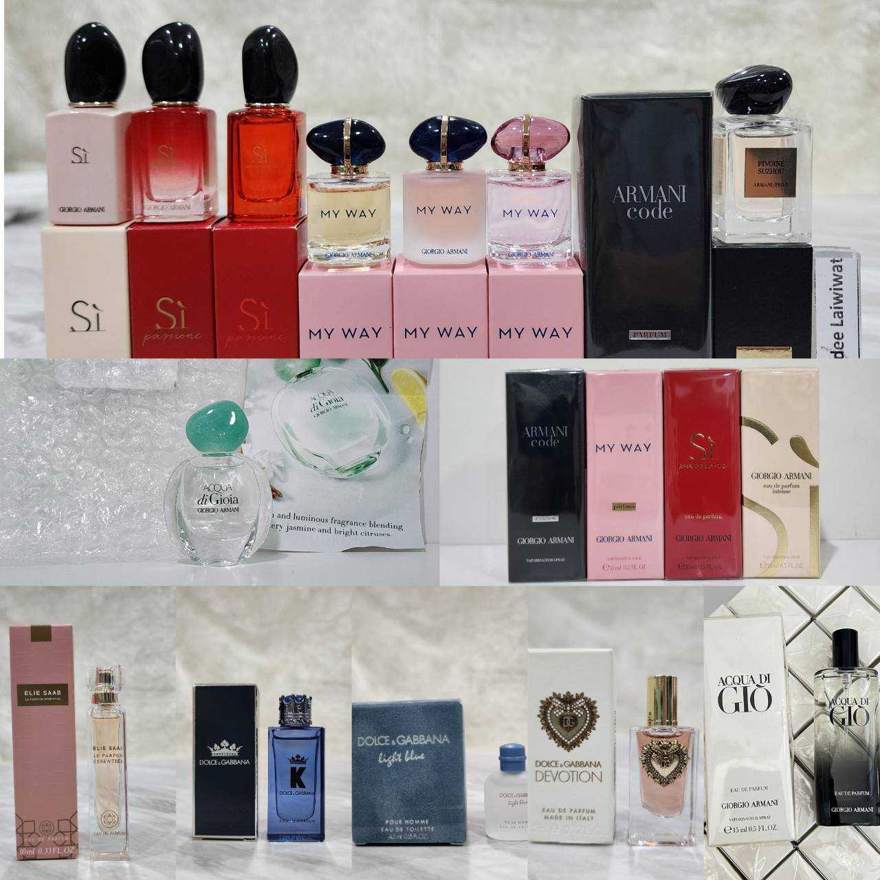 น้ำหอมจิ๋วมินิแบบพกพาหรือแบบทดลองของแบรนด์Dolce & Gabbana  / Elie Saab /Giorgio Armani