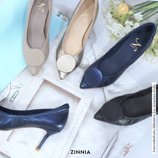 ทรงปกติ:เปลี่ยนไซส์ได้-ไม่รับคืน Zenachoo รุ่น Zinnia สูง 3 นิ้ว รองเท้าหนังแกะแท้ หน้ากว้างไม่บี...