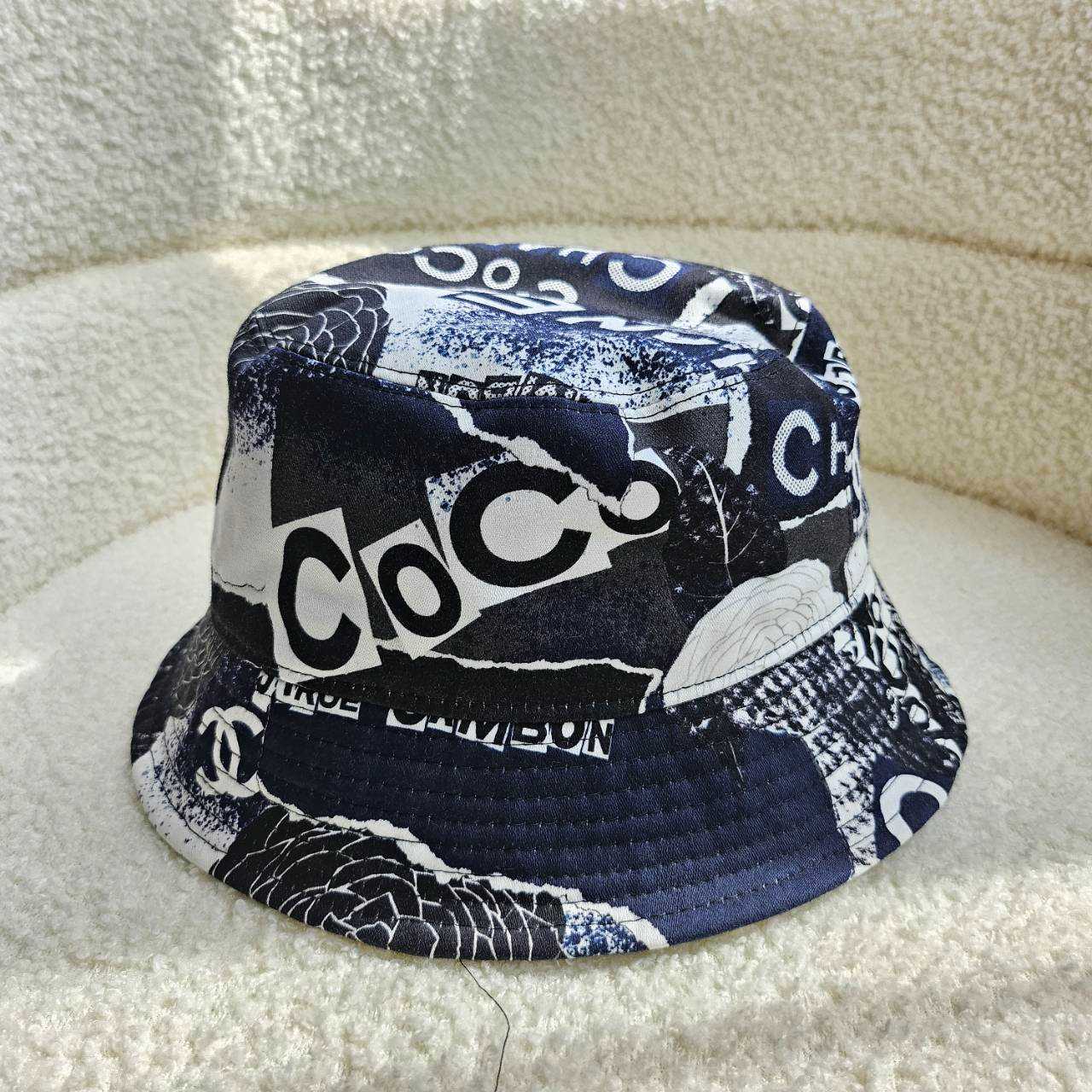 Used หมวกทรงบักเกต แบรนด์ Cotton Coco Print Bucket Hat Navy Black White Size M สกรีนลาย CC