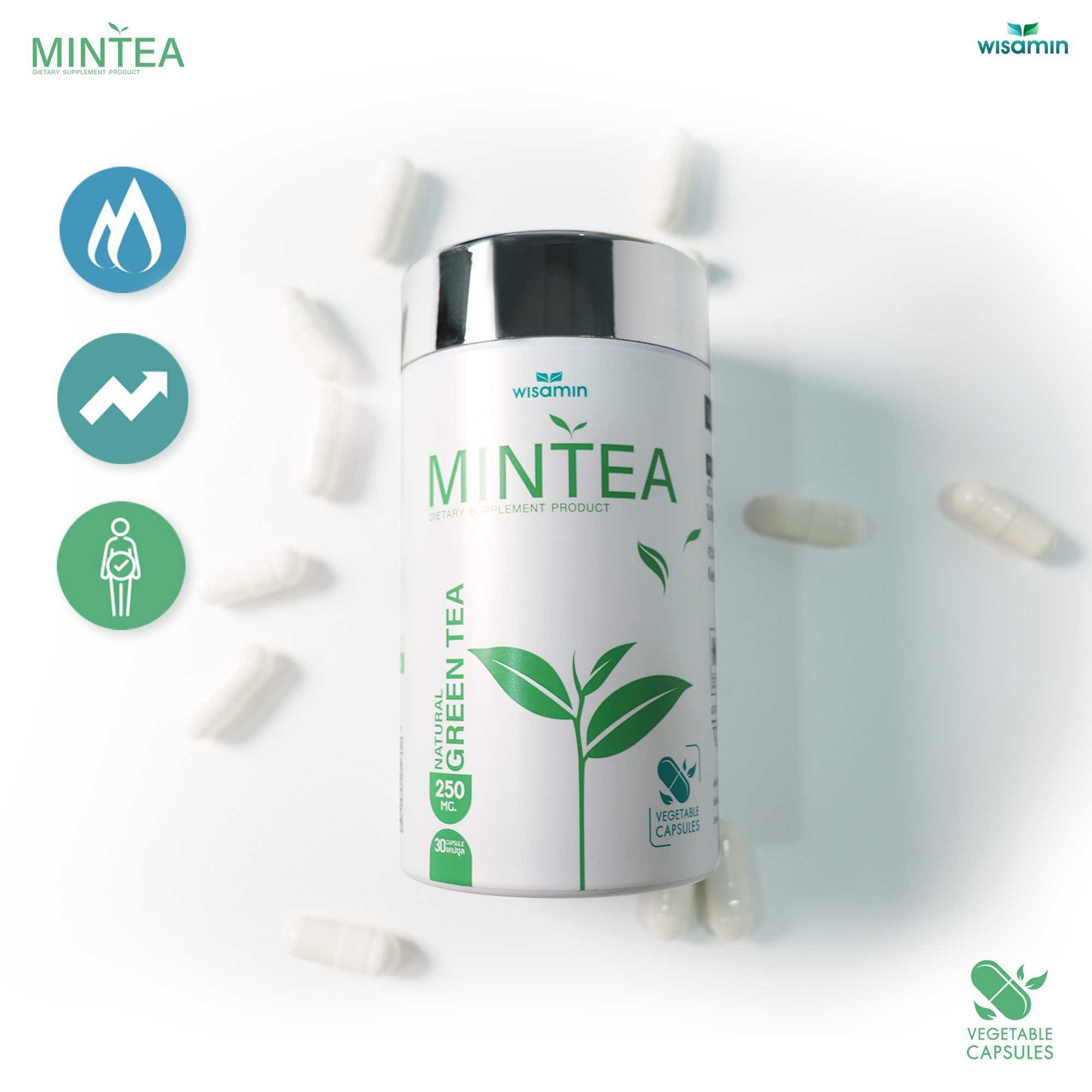 (มินที MINTEA) สารสกัดจากชาเขียวธรรมชาติ ปริมาณ 327 mg./แคปซูล (ตราวิษามิน) ขนาด 1 กระปุก 30 แคปซูล
