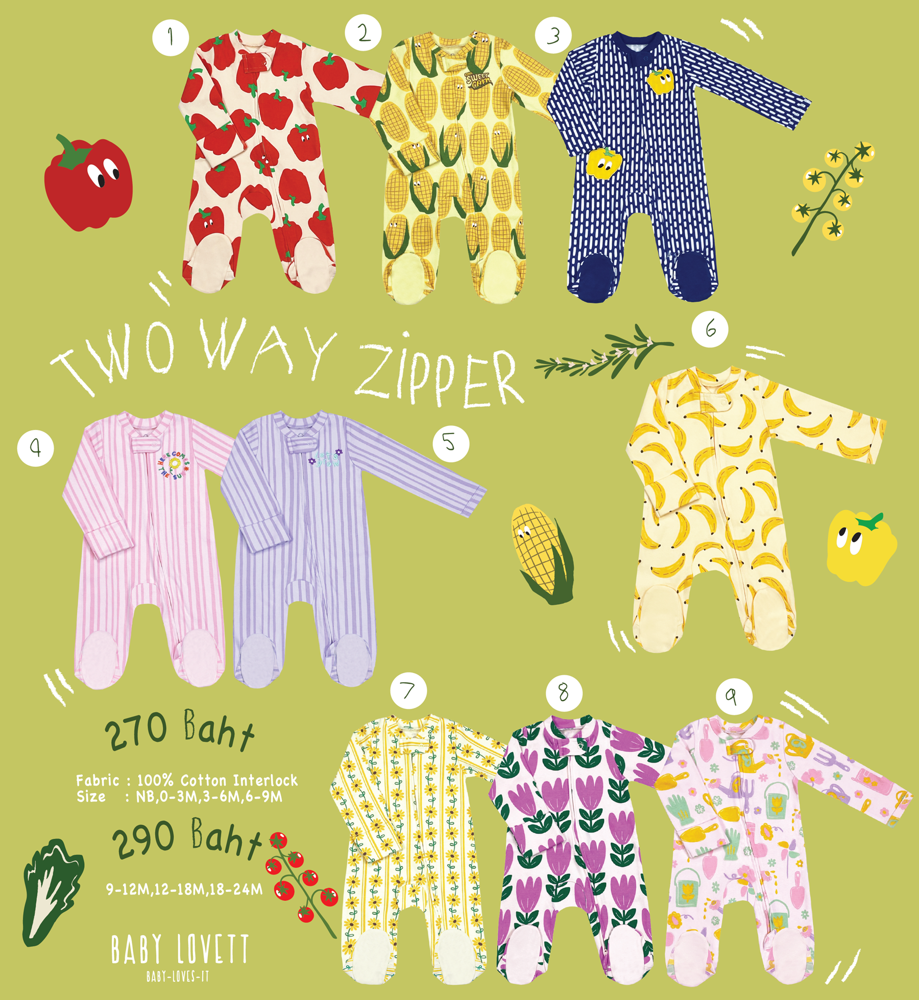 (JUNE2024) Babylovett Basic - Two-Way Zipper ชุดนอนคลุมเท้า