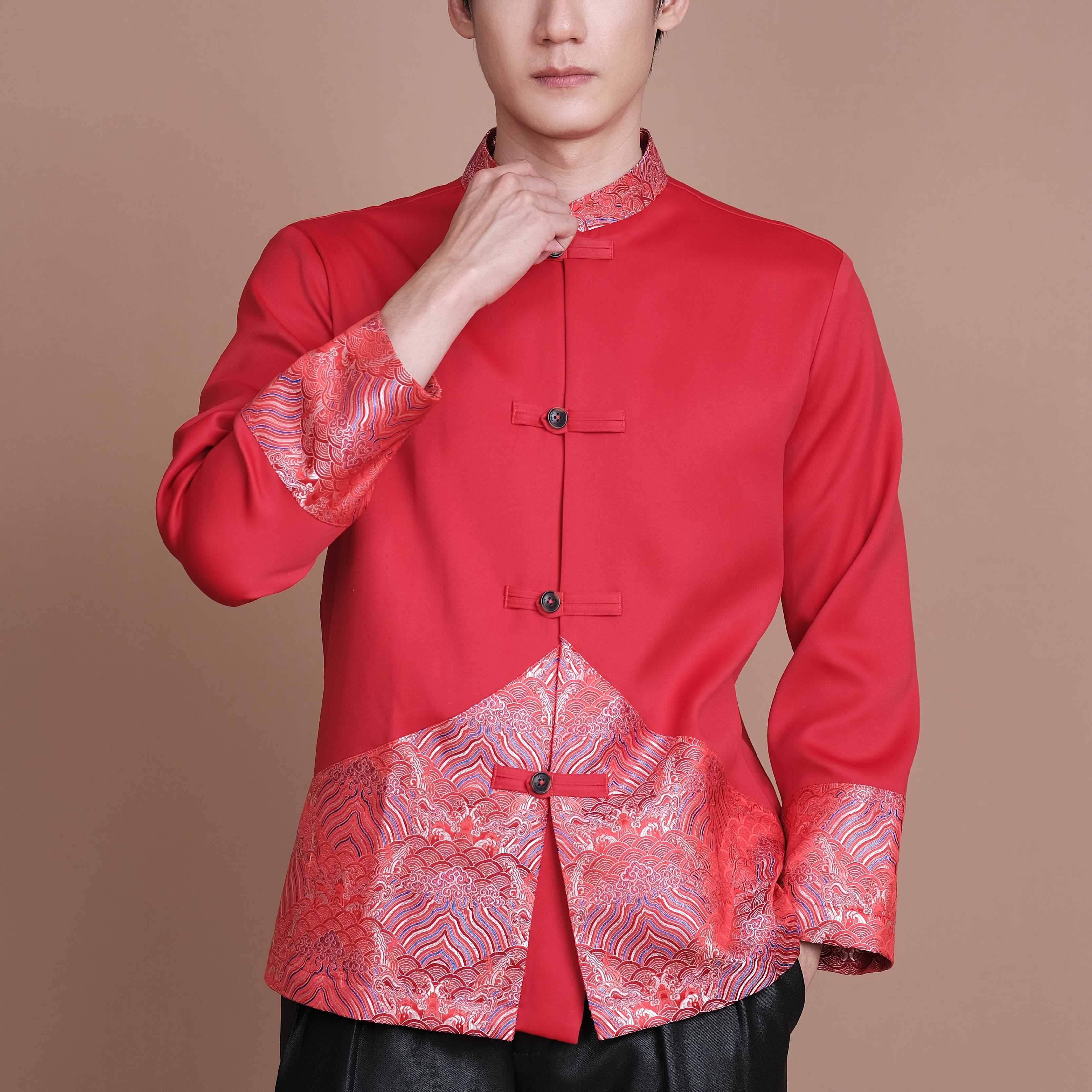 CNY 2025 - เสื้อตรุษจีนผู้ชายสีแดงลายภูเขา รุ่น NAGA