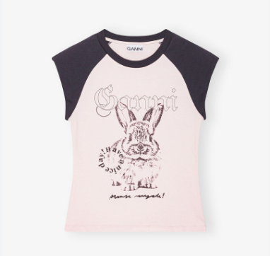 พร้อมส่ง Ganni เสื้อสีชมพูลายกระต่าย รุ่น Bunny Raglan T-shirt