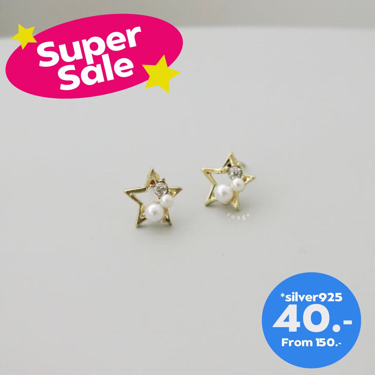 Gold hollow star with pearl ✨ Silver 925 ไม่แพ้ไม่คัน