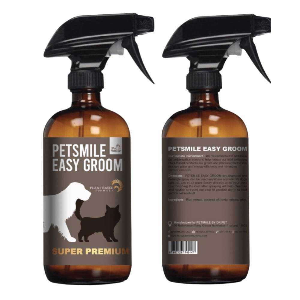 สเปรย์อาบแห้ง​PETSMILEแก้ขนพันกันแมวสุนัขทำความสะอาดเท้า​ดับกลิ่นตัวป้องกันยีสต์ขนหอมสกัดจากพืช500ml