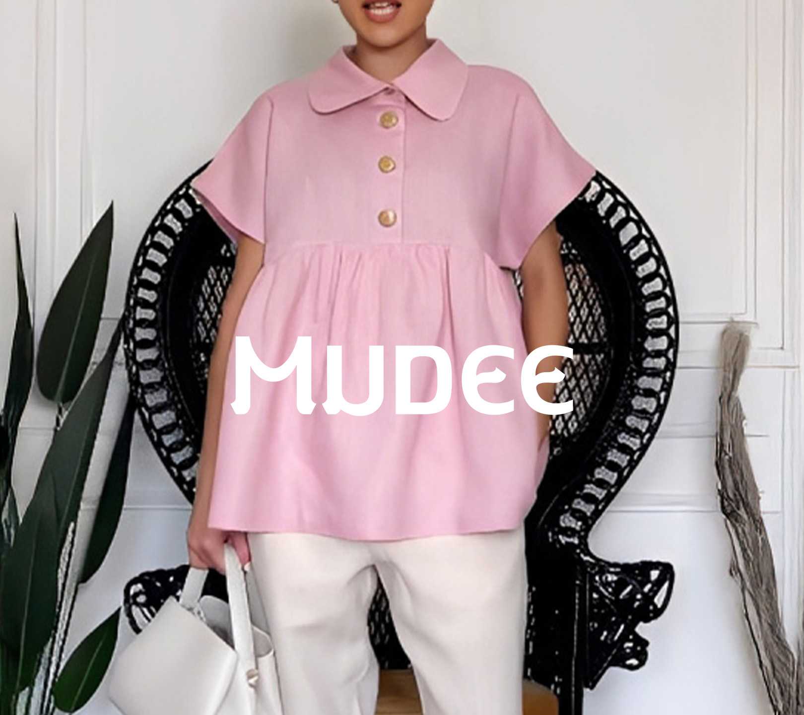 MUDEE เสื้อคอบัวแขนล้ำ จั้มพ์ใต้อก ผ้าลินินแท้  Peter Pan Collar Cap Sleeve Top