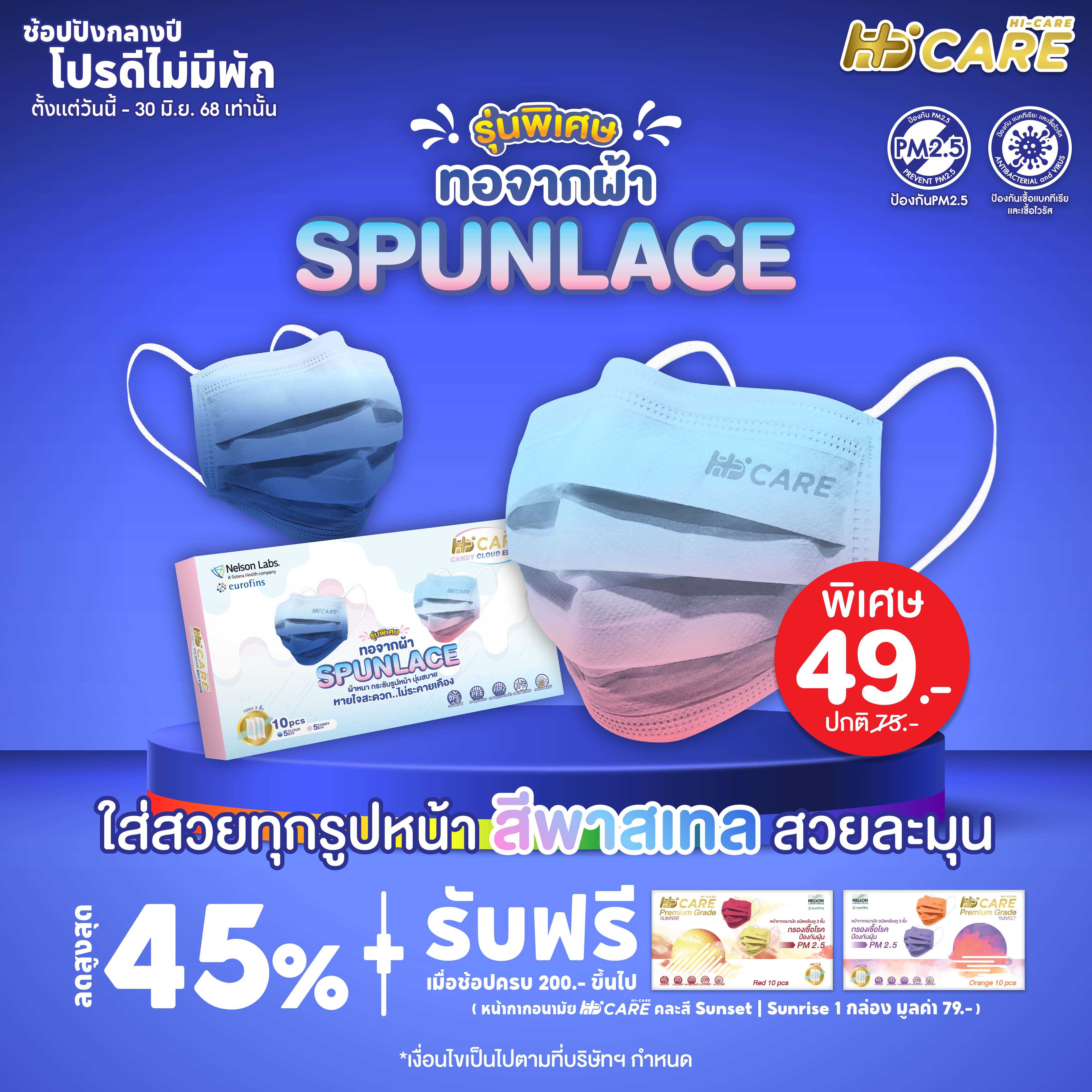 Hi-Care Premium Grade CANDY-CLOUD จากผ้า SPUNLACE   แผ่นกรอง 3 ชั้น ชนิดคล้องหู / 10 ชิ้น