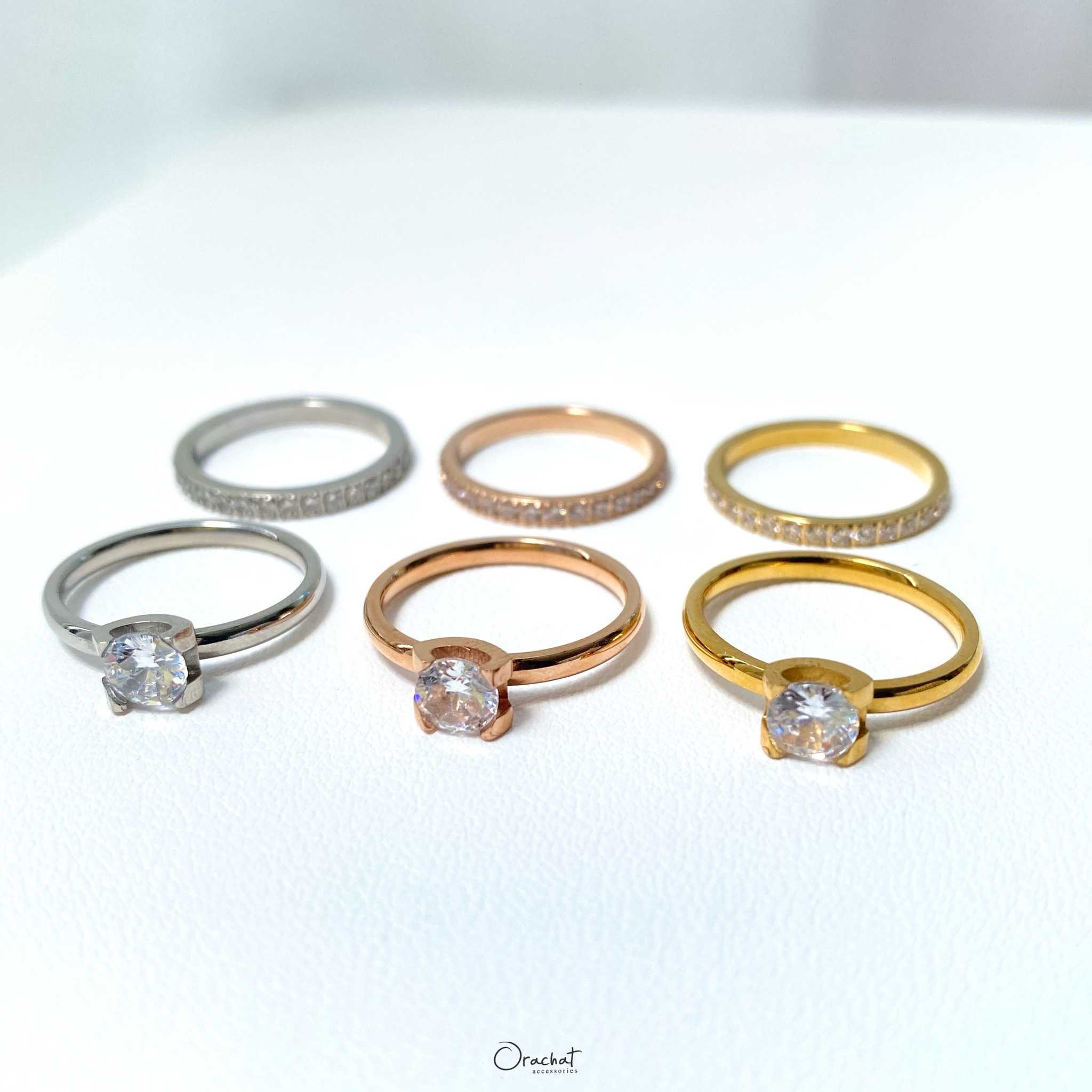 (ส่งฟรี) Ella - Single blink 14k ring set. (เซ็ตแหวนหัวชูและเพชรล้อม งานชุบ 14k เพชร CZ)