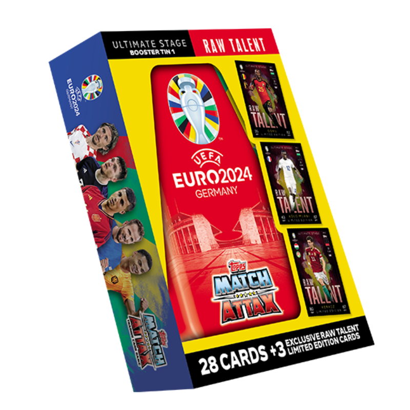 EURO 2024 Match Attax - Booster Tin - Raw Talentฟุตบอลยูโร 2024 กล่องเหล็ก บูสเตอร์ทิน สีเขียว