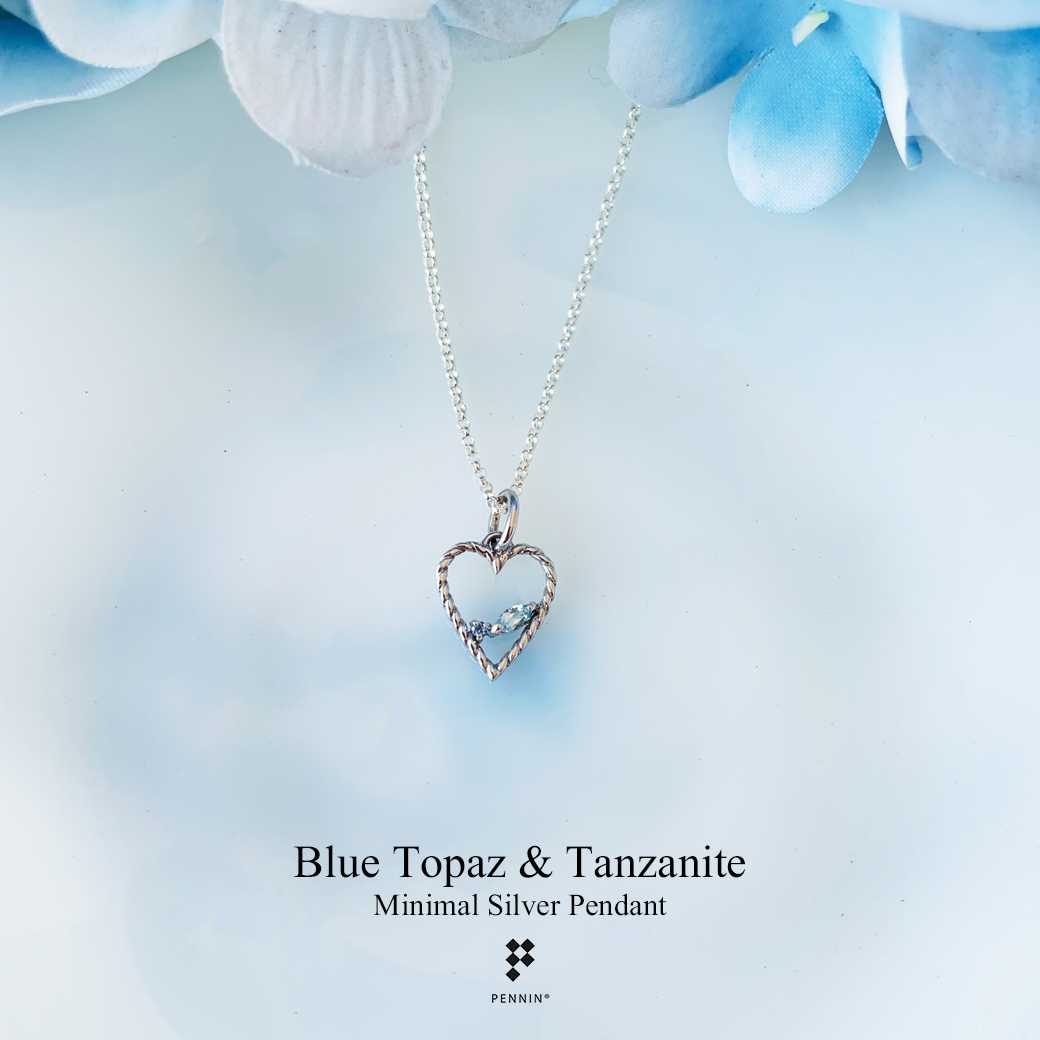 P165.05จี้บลูโทแพซ (Blue Topaz) แทนซาไนต์ (Tanzanite) รูปหัวใจ หวานน่ารัก มินิมอล สร้อยเงิน 16 นิ้ว