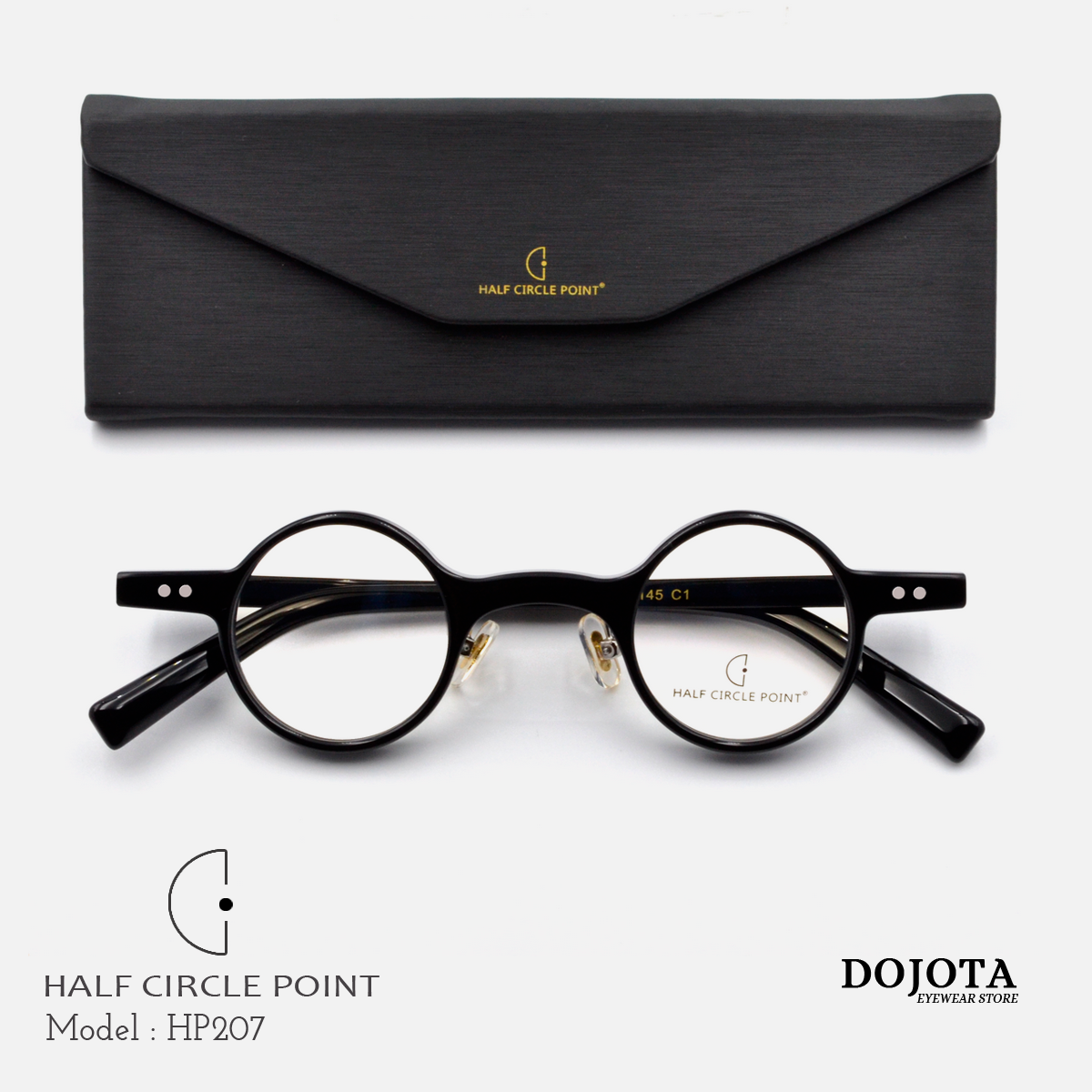 แว่นตา ทรงกลมเล็ก วินเทจ เลนส์ 35 มม. HALF CIRCLE POINT รุ่น HP207 สีดำ Black