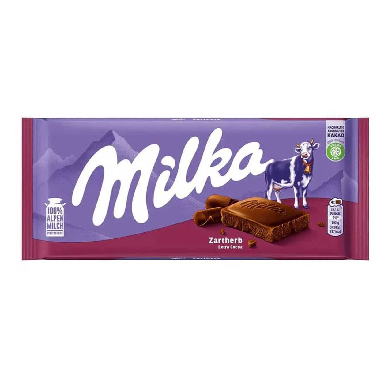 Milka Chocolte Bar Zhartherb Extra Cocoa น้ำหนัก 90 กรัม BBF.09/10/26