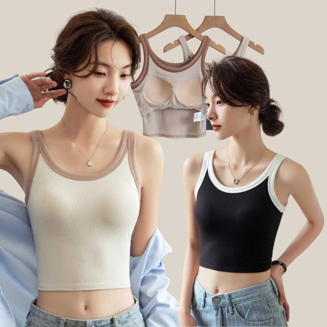 WsimpleBra | Olivia Crop Top เสื้อกล้าม ทรงครอป ทูโทน มีบราในตัว เลิกใส่ชุดชั้นในและซิลิโคลปิดจุก