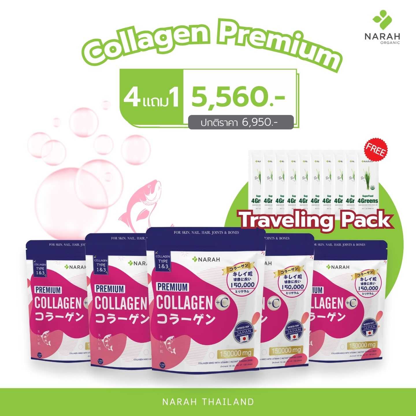 NR 201 - ชุดผิวผมเล็บ Collagen Premium 4แถม1 ราคา 5,560 บาท