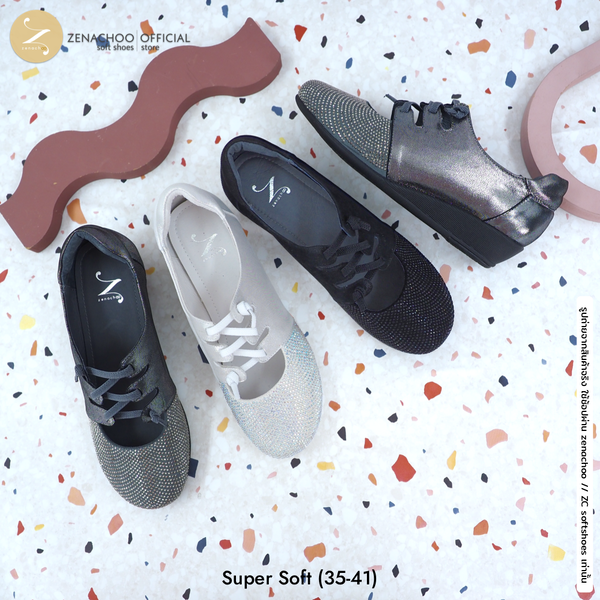 พื้นนิ่มตะลึง หน้ากว้าง ใส่สบายสุด ทรงปกติ:เปลี่ยนไซส์ได้-ไม่รับคืน Zenachoo Super Soft สูง 1 นิ้...