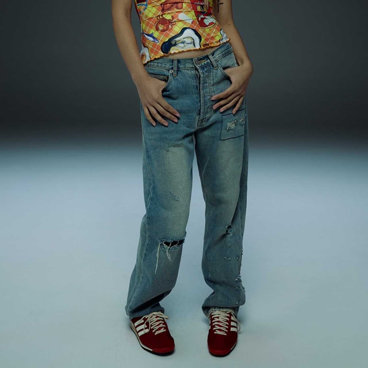 BLACKDOG BKK-RS2423-02Ripped jeans-กางเกงยีนส์ทรง oversized