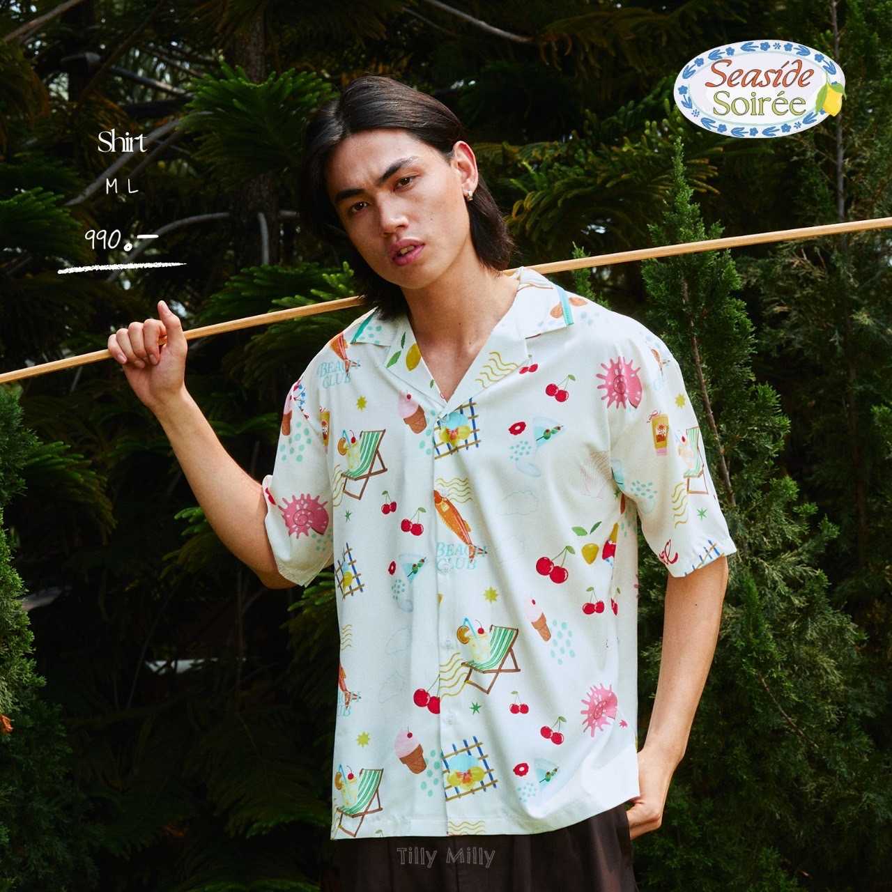 Tilly Milly เสื้อเชิ้ตพ่อลายกุ้ง ( สีครีม ) - Seaside Soirée - drop 2