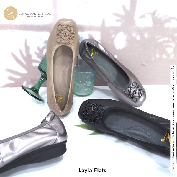 ทรงปกติ:เปลี่ยนไซส์ได้-ไม่รับคืน Zenachoo รุ่น Layla Flats สูง 1นิ้ว รองเท้าหนังแกะแท้ หนังนิ่ม พ...