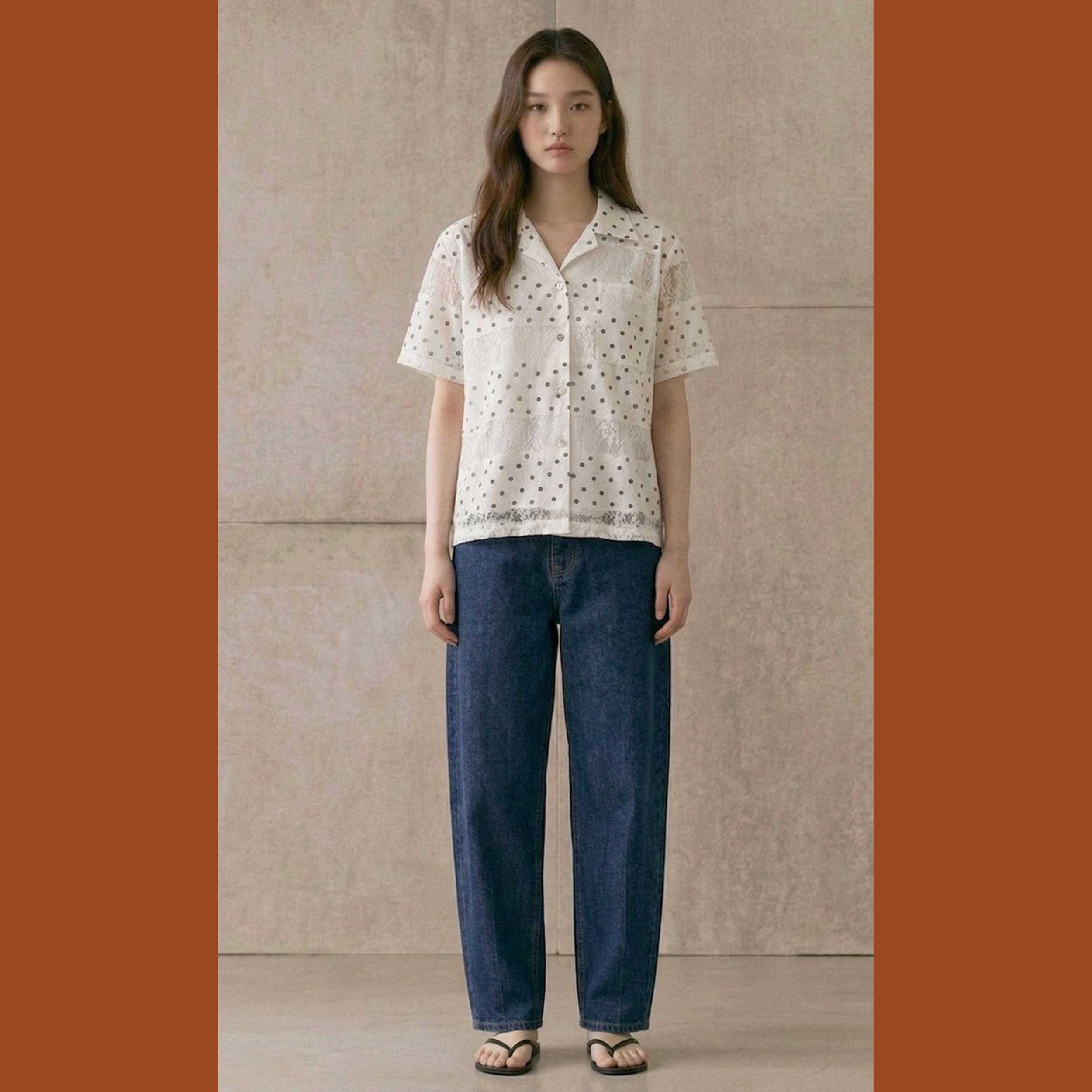 ฺAlivia closet เสื้อทรงฮาวาย Be dot white เสื้อสีขาวลายจุด ดำ ด้านในทางร้านใส่ซับใน ให้นะค๊ะ