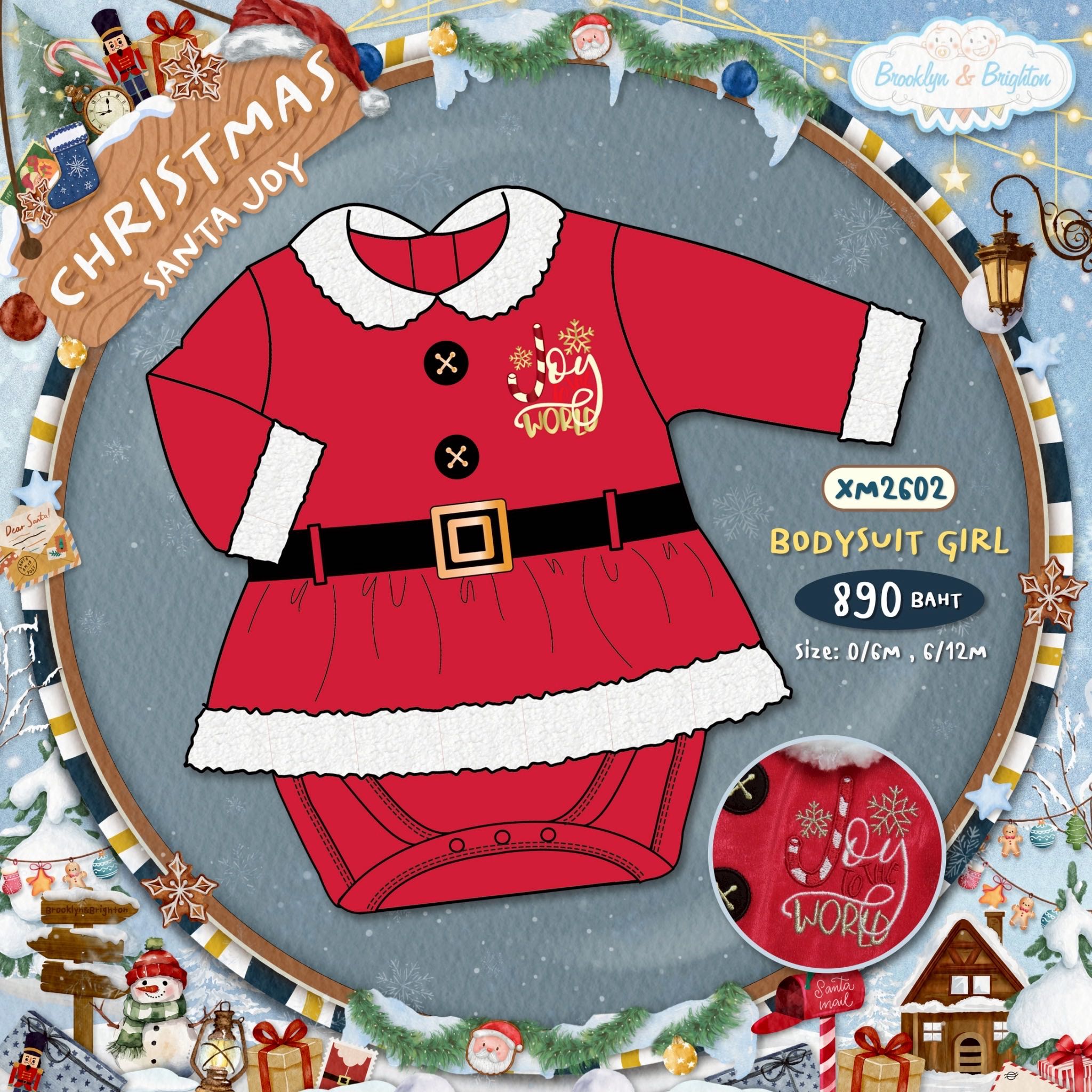 Santa Joy - Christmas Bodysuit Girl บอดี้สูทเด็กหญิง ชุดคริสต์มาส-XM2602 (Size:0/6M-6/12M)