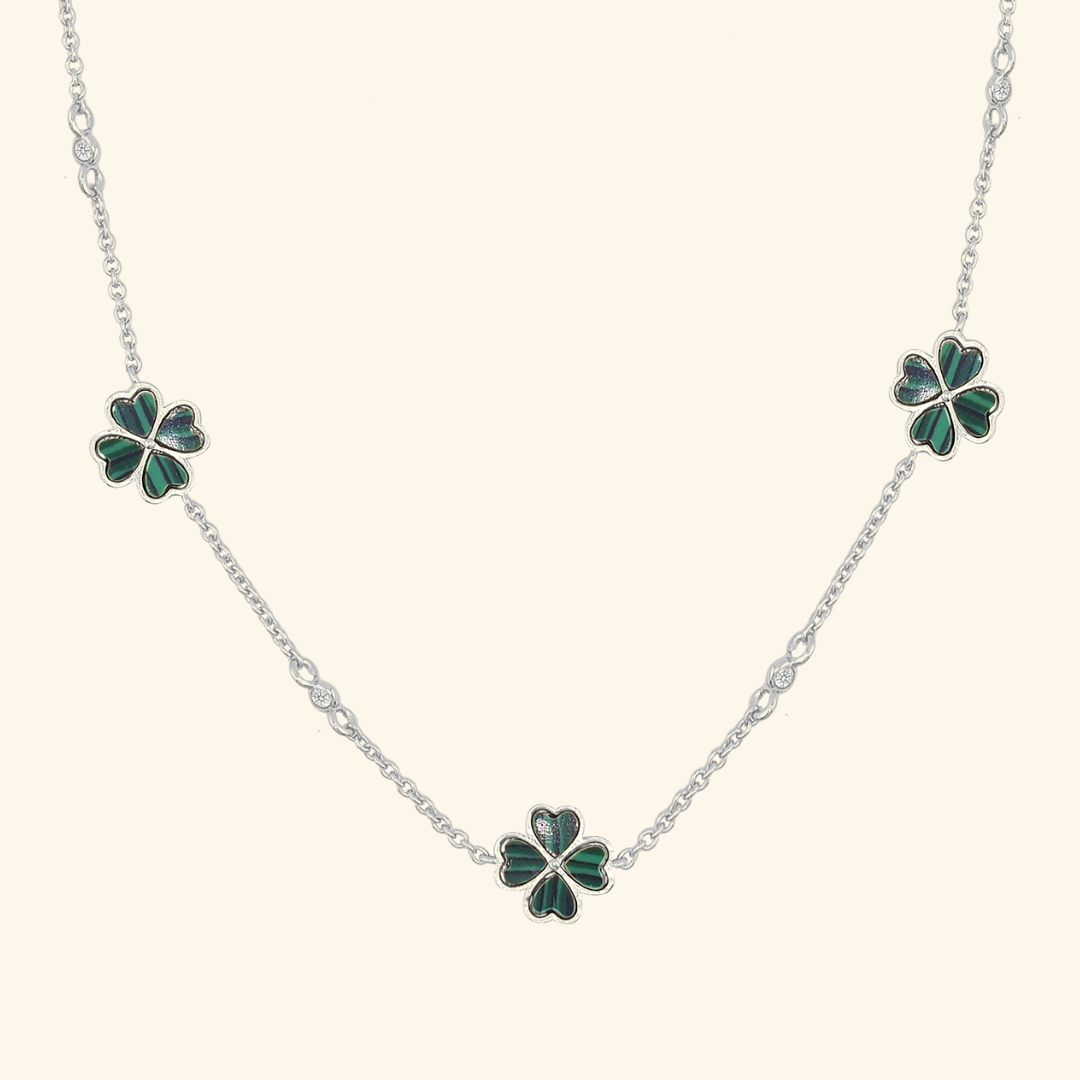 สร้อยโชคเกอร์คริสตัลโคลเวอร์ลายมาลาไคต์ S925(Lucky Emerald Clover Choker)