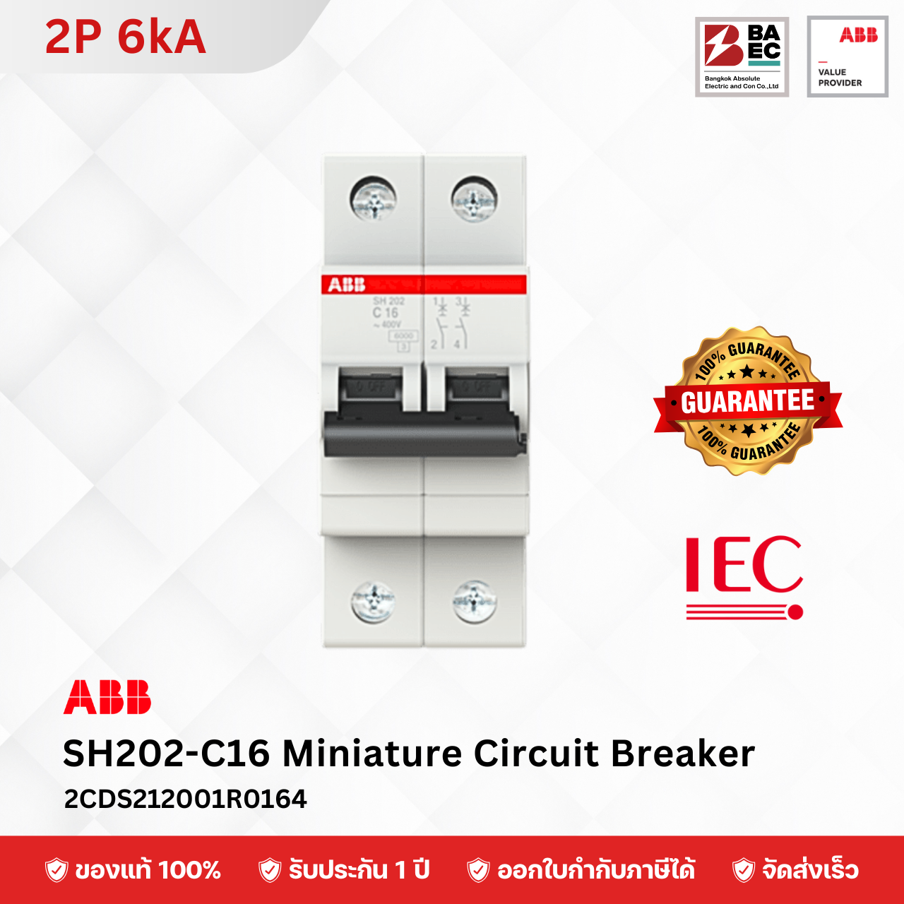 ABB SH202-C16 เซอร์กิตเบรกเกอร์ 16 Amp 2P 6KA