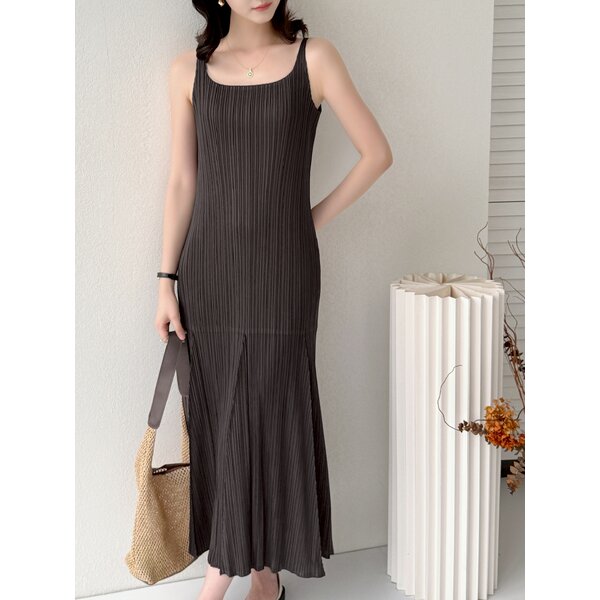 2MUAY รุ่น GJO10253 เดรสอัดพลีท SLEEVELESS SQUARE NECK PLEATED DRESS 5 สี FREE SIZE