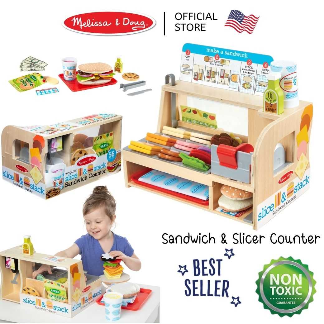 (ของแท้ USA) ขายดี! เคาน์เตอร์แซนวิชสุดอลัง อุปกรณ์เยอะมาก Slice Sandwich Counter Melissa Doug 31650