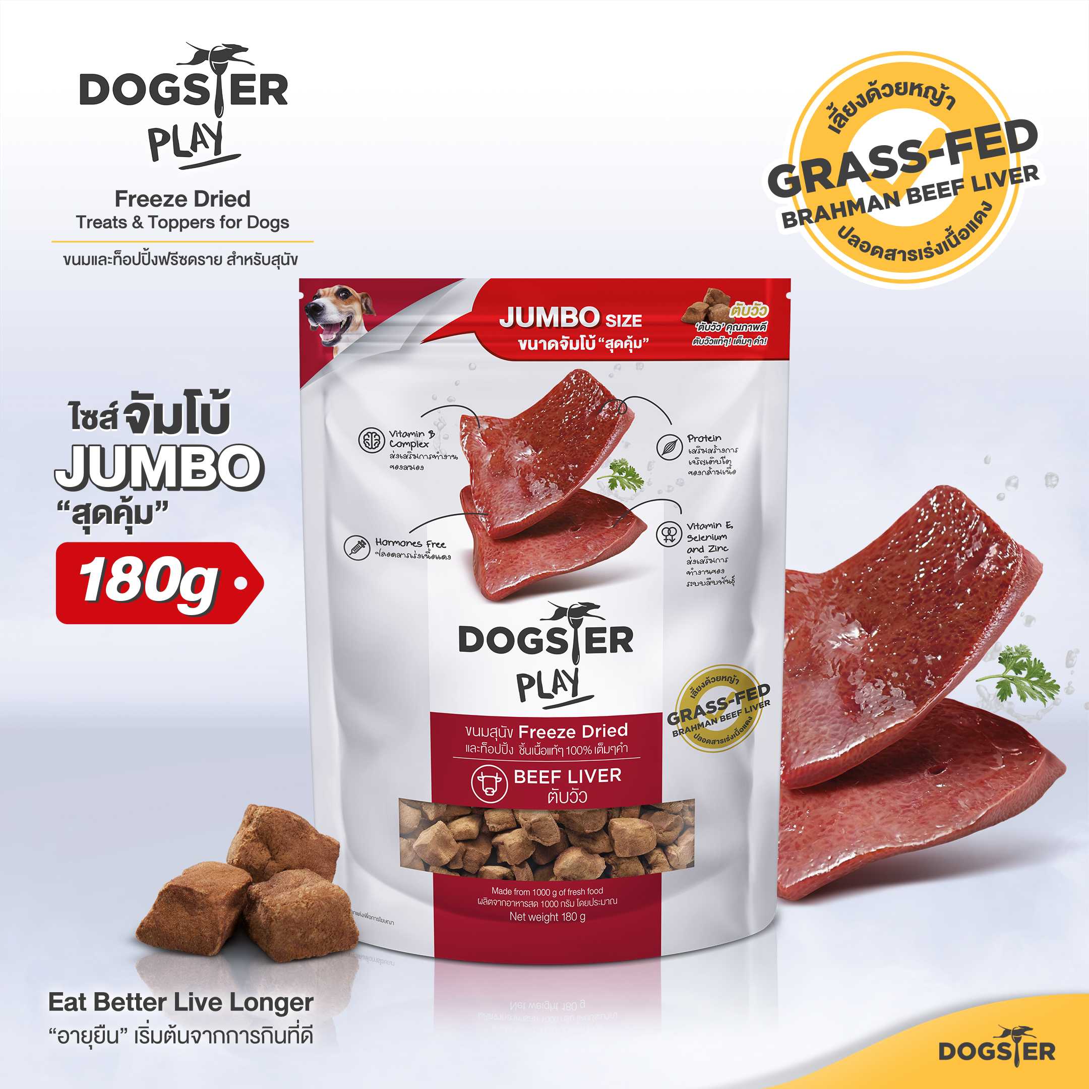 NEW! JUMBO Size 180g.  Dogster Play Beef Liver formula
