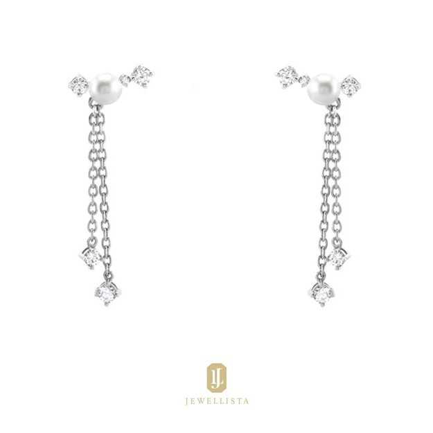 Jewellista ต่างหูเงินแท้ ประดับไข่มุก Candice ชุบ Rhodium, 14K Yellow gold , Rose gold