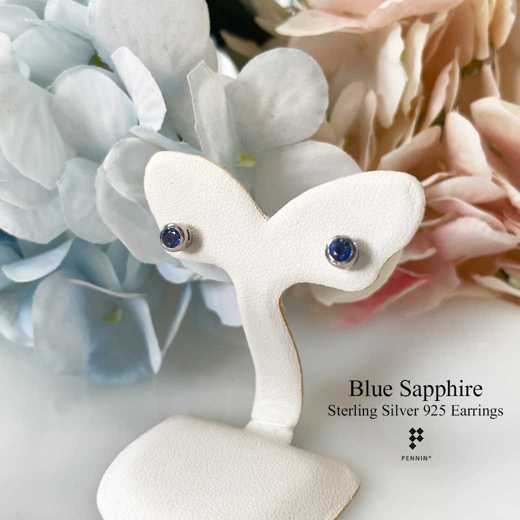 E19320 ต่างหูไพลิน (Blue Sapphire) เม็ดเดี่ยว ฝังหุ้ม ขนาด 3.5mm ใส่ติดหูได้ทุกโอกาส
