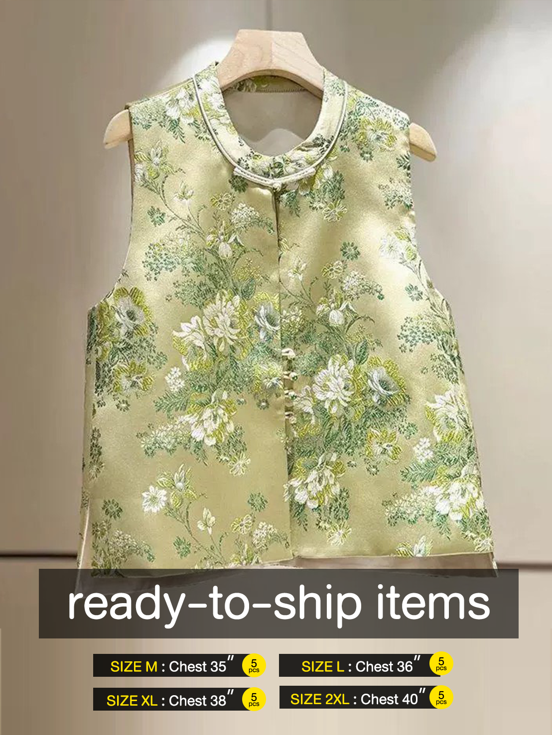 พร้อมส่ง #ASAYA5828 – Jade Bloom Jacquard Vest 🌿🌼