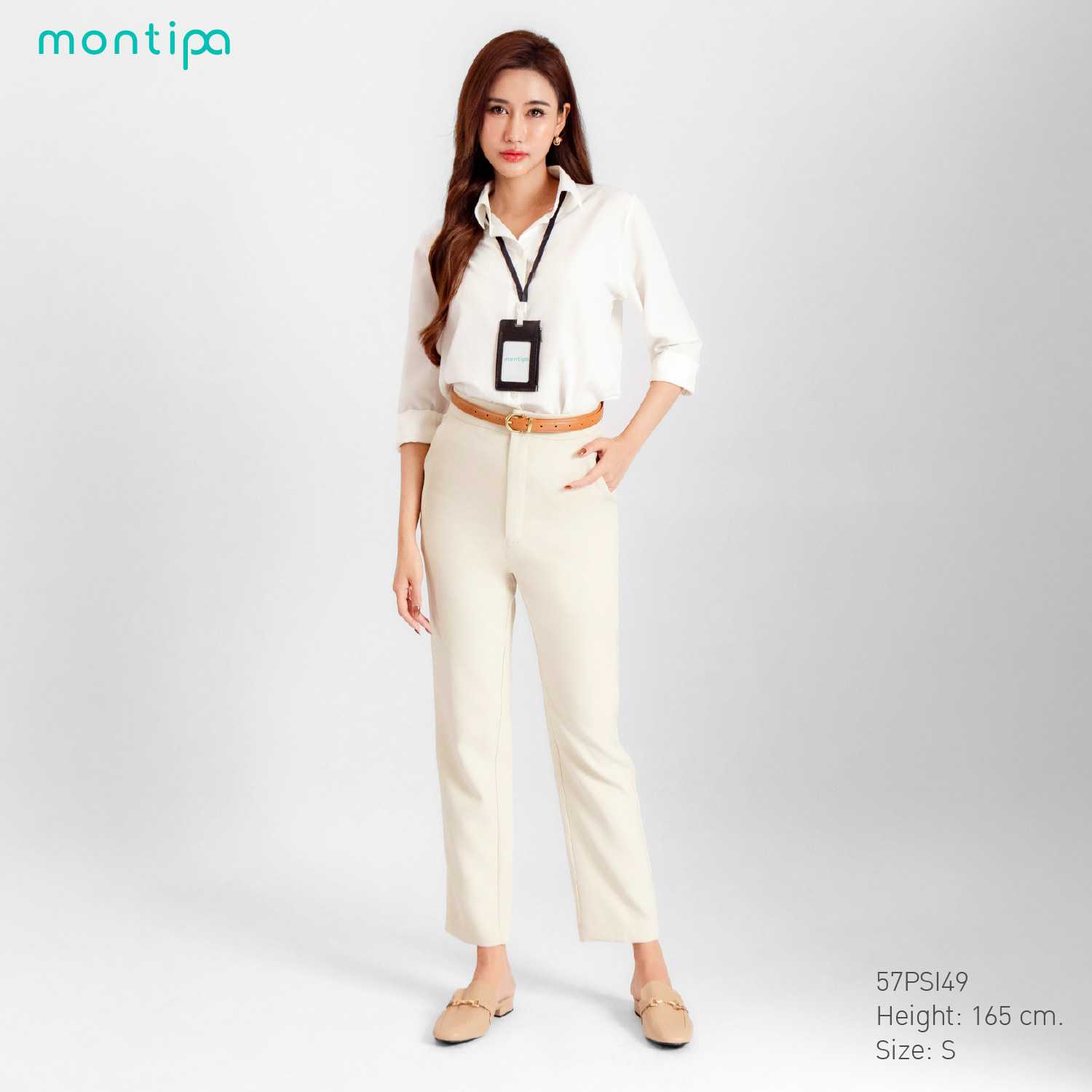 Montipa กางเกงทรงสอบ ตะขอและซิปหน้า ด้านหน้าเรียบไม่มีจีบ ผ้า Iron Free 57PSI49