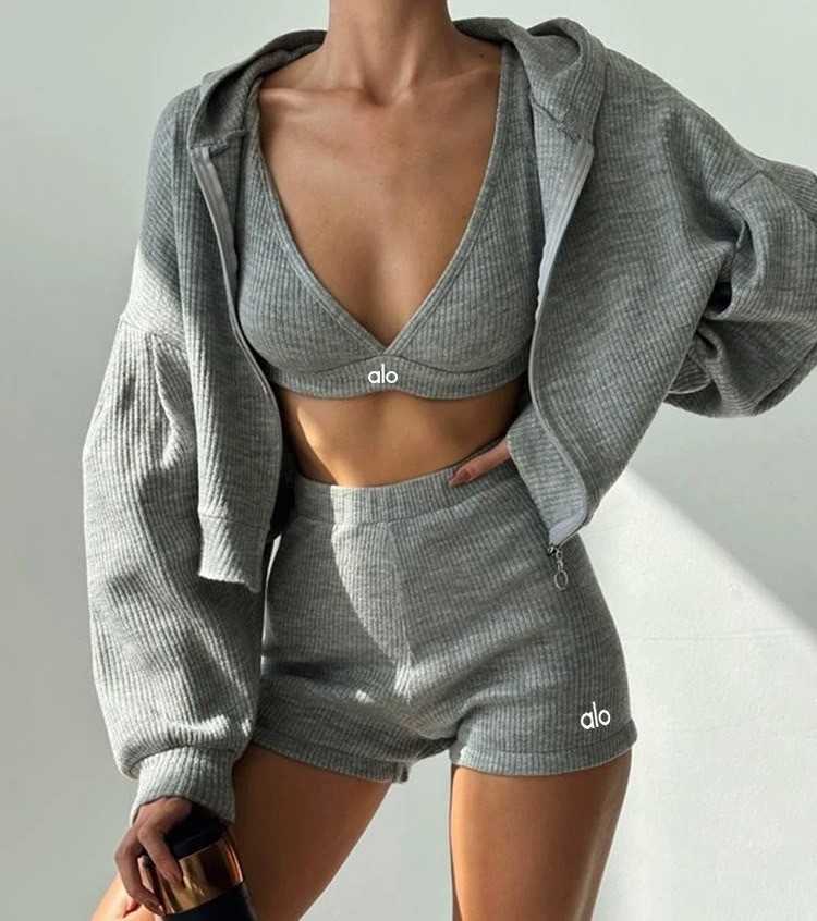 ALO SET 3PCS JACKET BRA AND SHORTS 