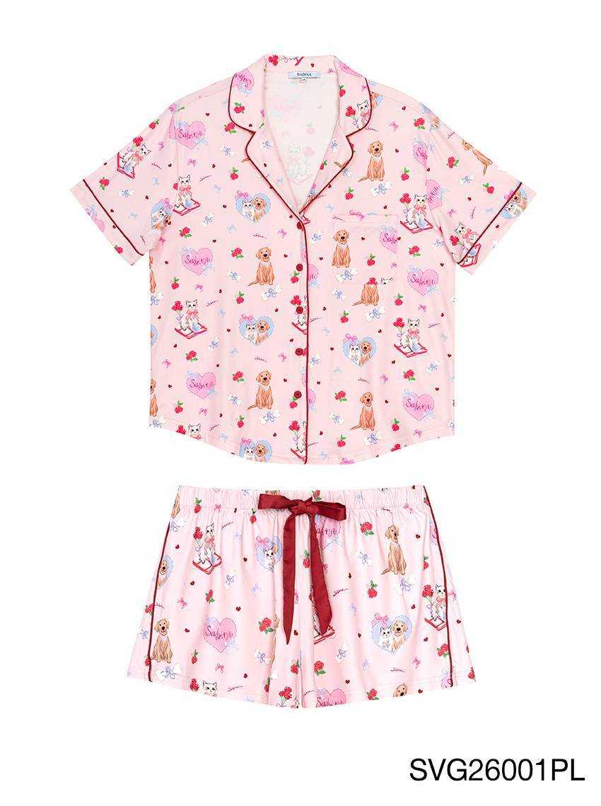 เซ็ตชุดนอน เสื้อแขนสั้น กางเกงขาสั้น รหัส SVG26001PL - สีชมพู
