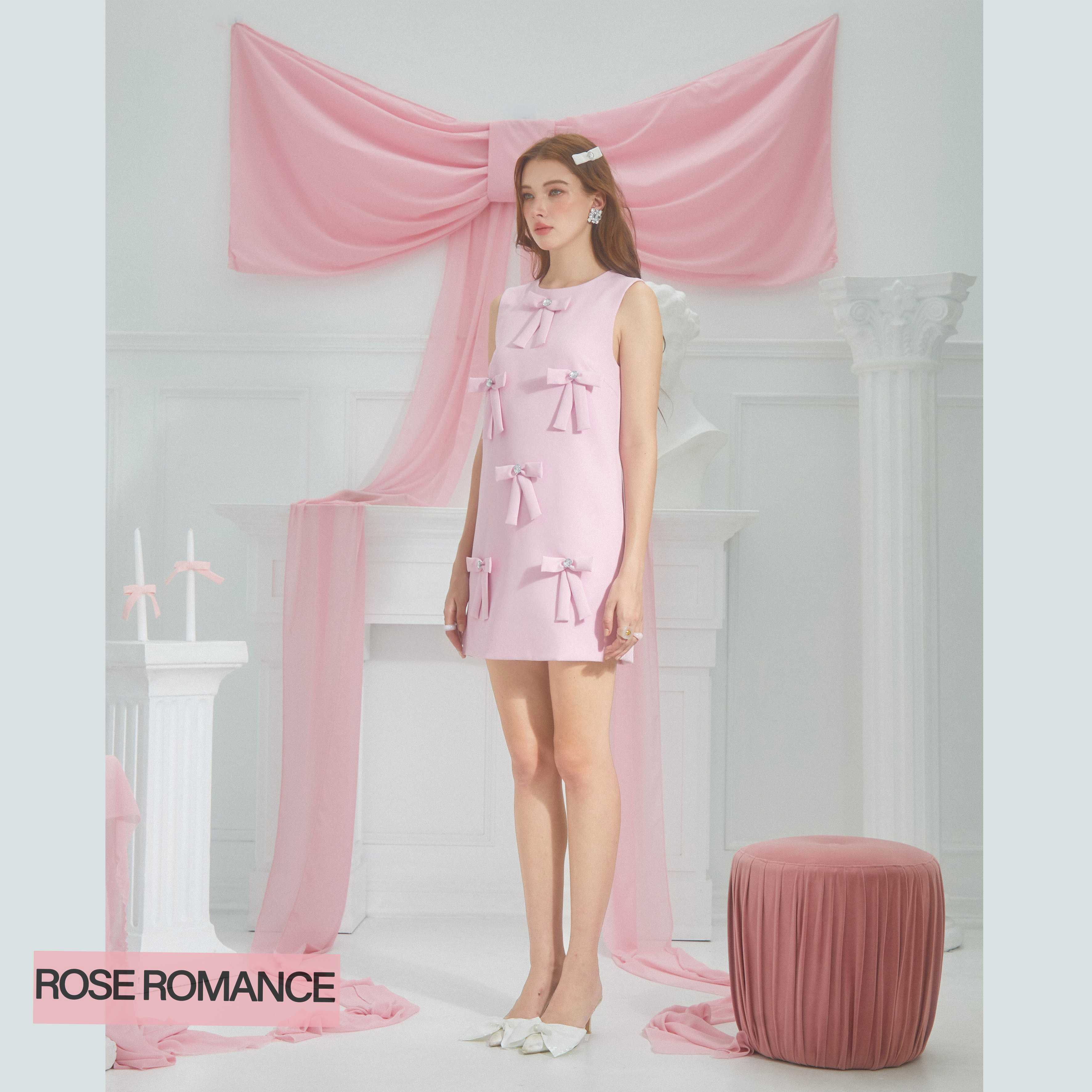 [สินค้าพร้อมจัดส่ง]ROSE MINI BOW DRESS PINK