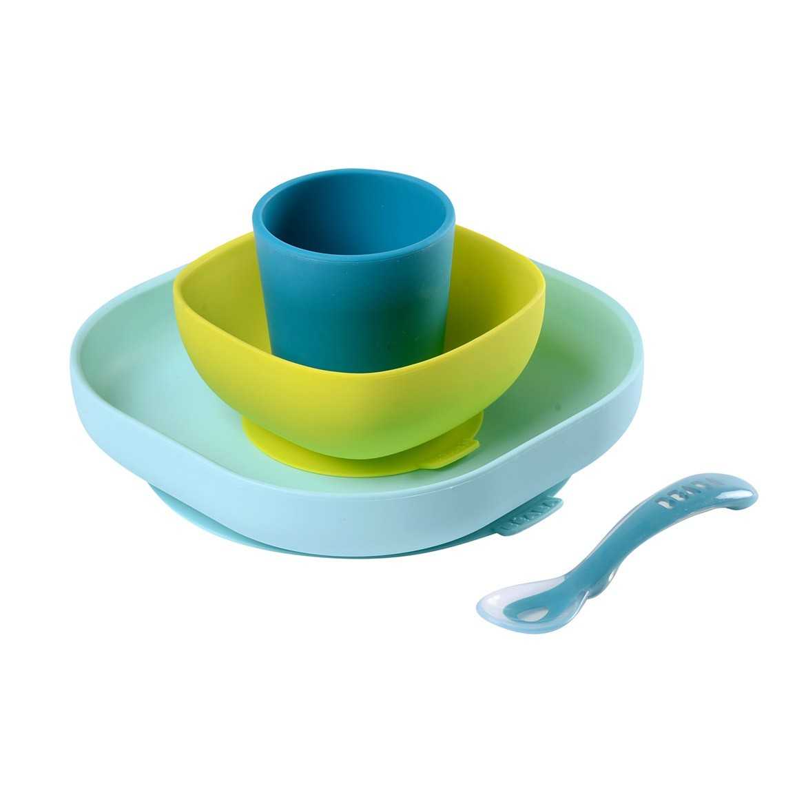 ชุดเซ็ทรับประทานอาหารซิลิโคน 4 ชิ้น BEABA Silicone Meal Set (4 pcs) - Blue