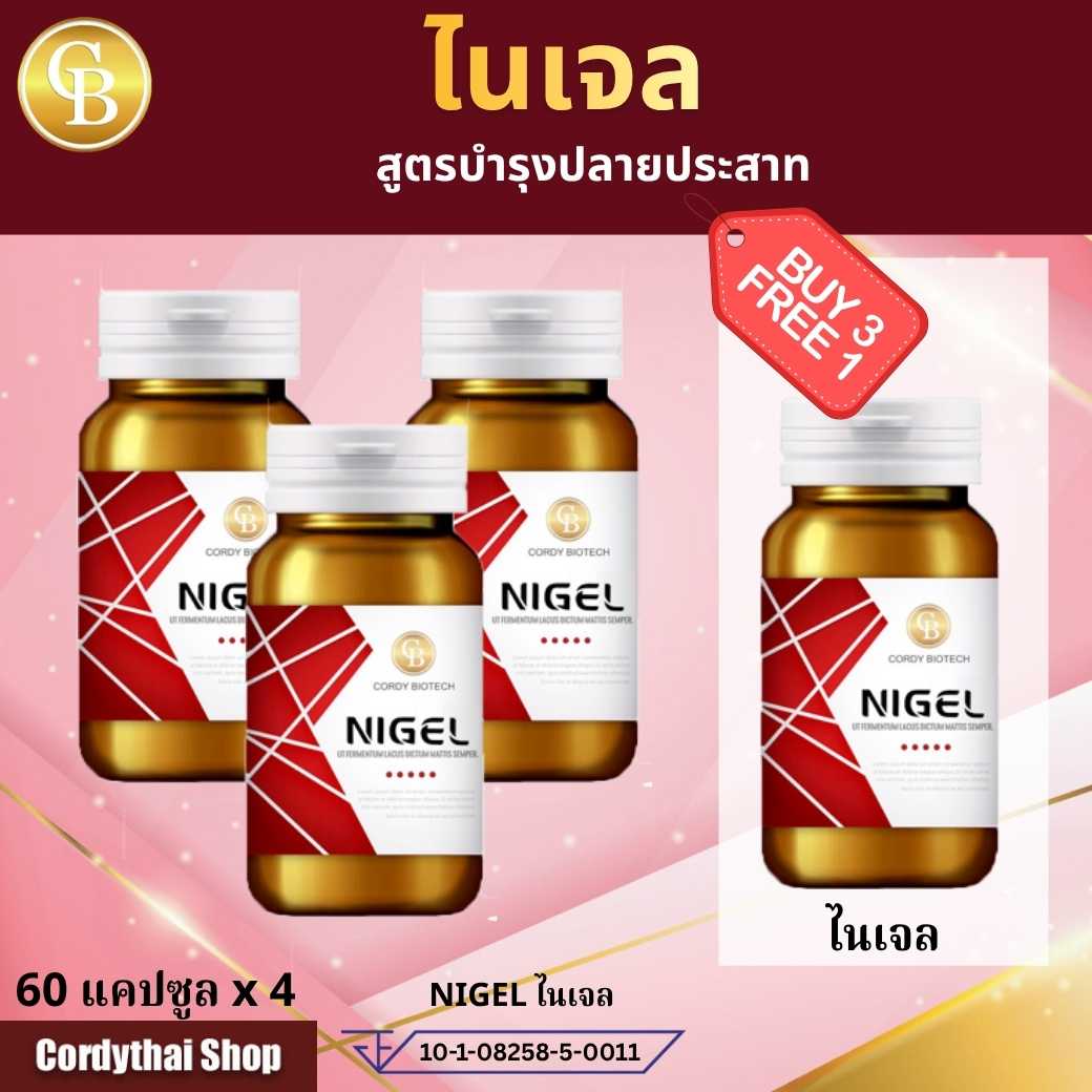 (pro3แถม1) nigel ไนเจล บำรุงปลายประสาทชา นิ้วชา จำนนว 4 ขวด (60 แคปซูล/ขวด)