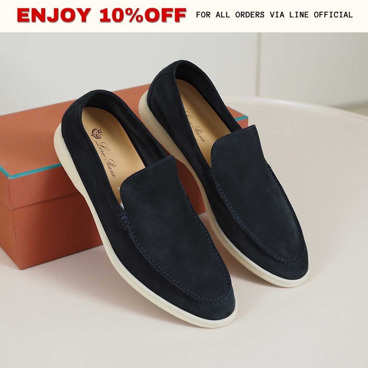 📍LIKE NEW📍LORO PIANA Summer Walk Loafers Suede สี Classic Blue | Shoes