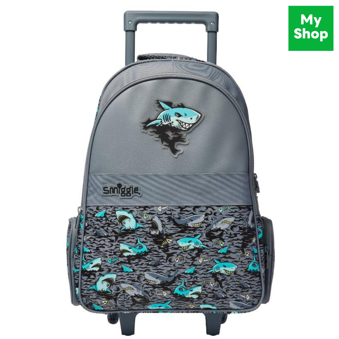 พร้อมส่งในไทย🎉 Smiggle ล้อลาก18นิ้ว ลายฉลามเทา Trolley Backpack 18inch. ของแท้✔