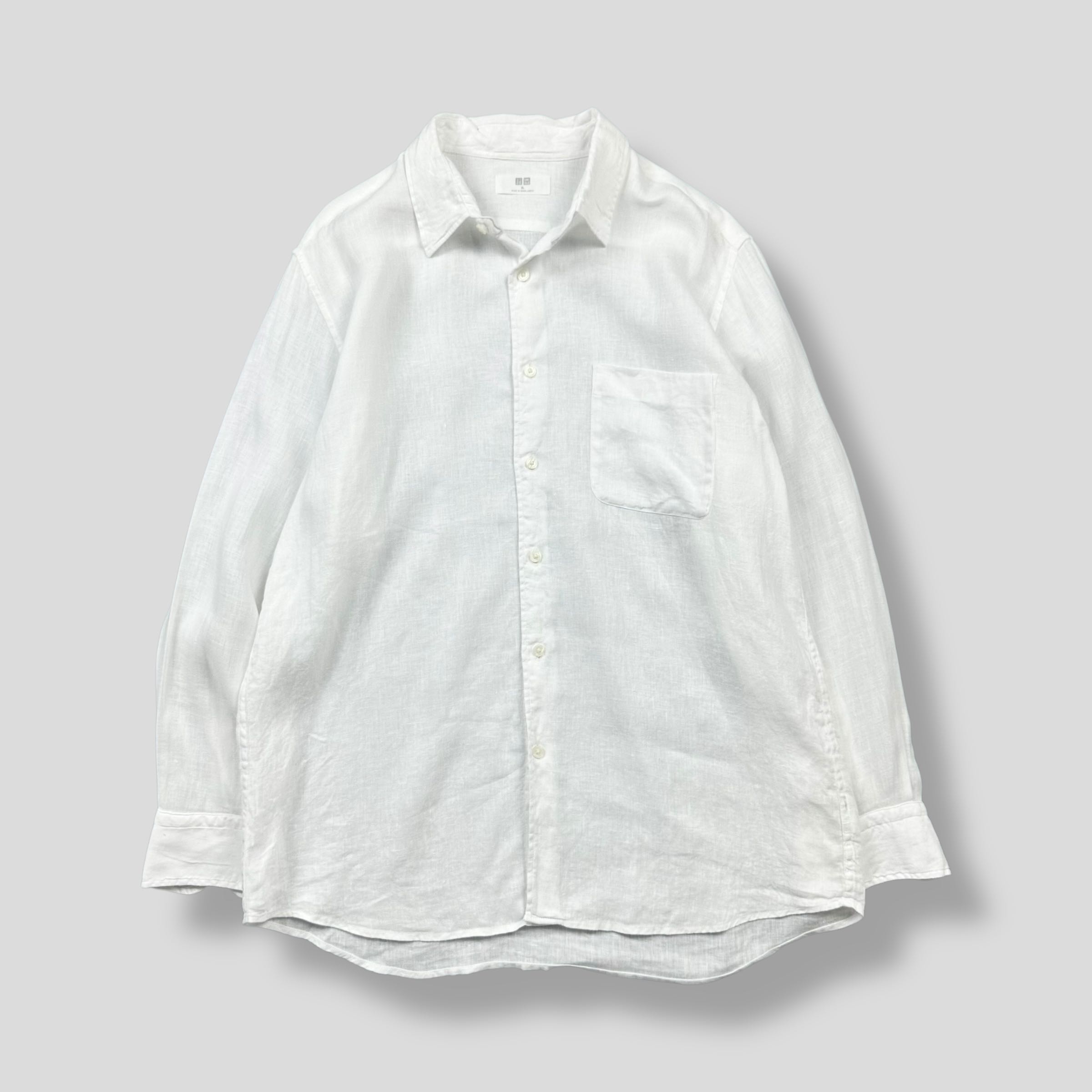 UNIQLO WHITE PREMIUM LINEN POCKET SHIRT 