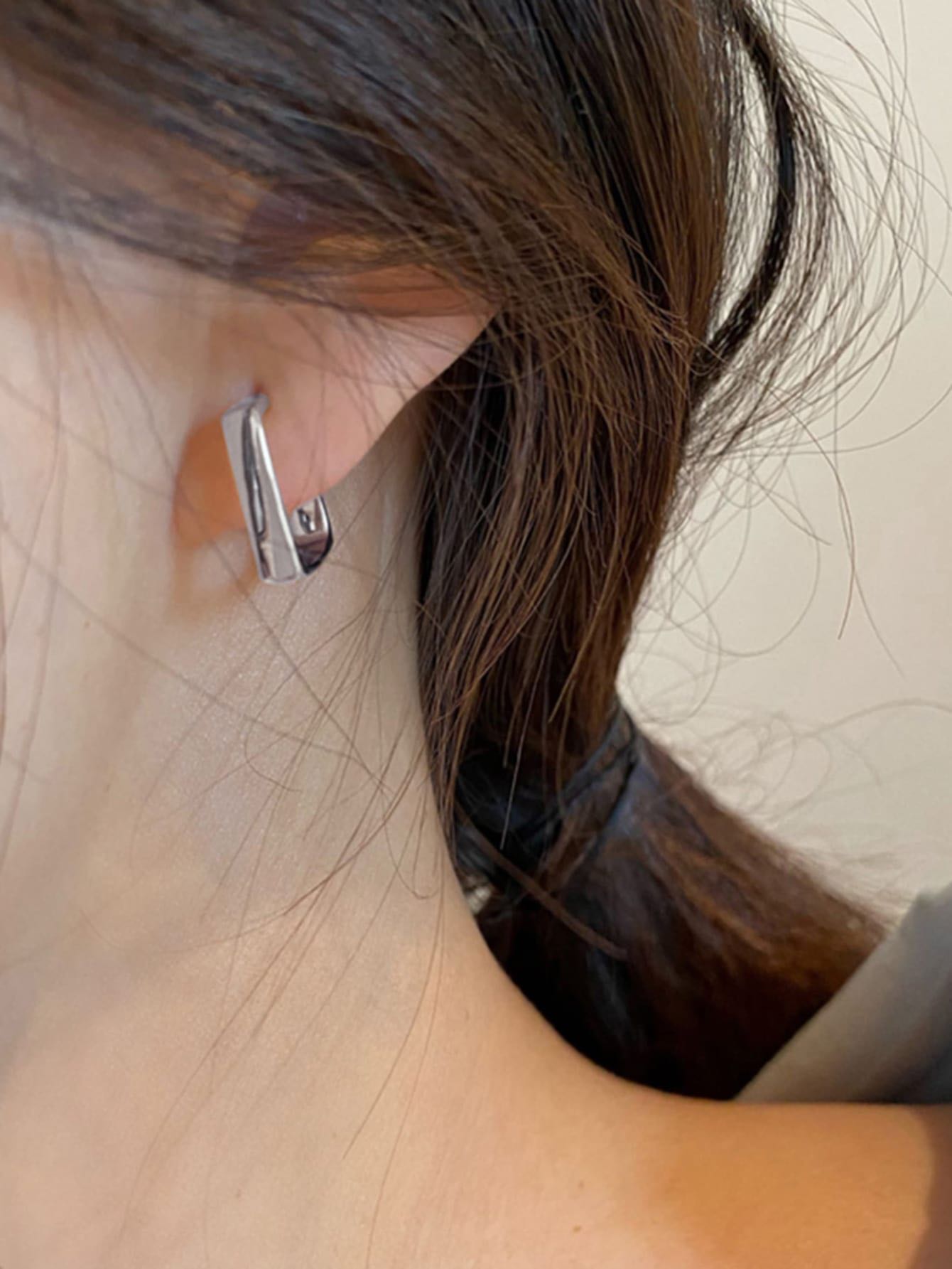 Silver geometric hoop earrings