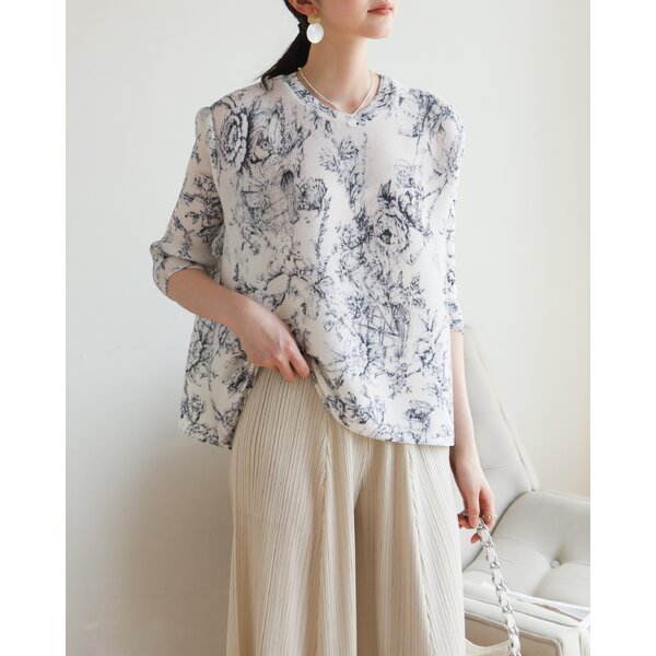 2MUAY รุ่น GJO1273P เสื้อพลีทคุณภาพ HALF SLEEVE FLARE PRINTED PLEATED TOP 5 สี FREE SIZE